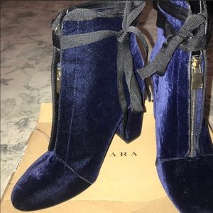 Blue velvet Zara booties